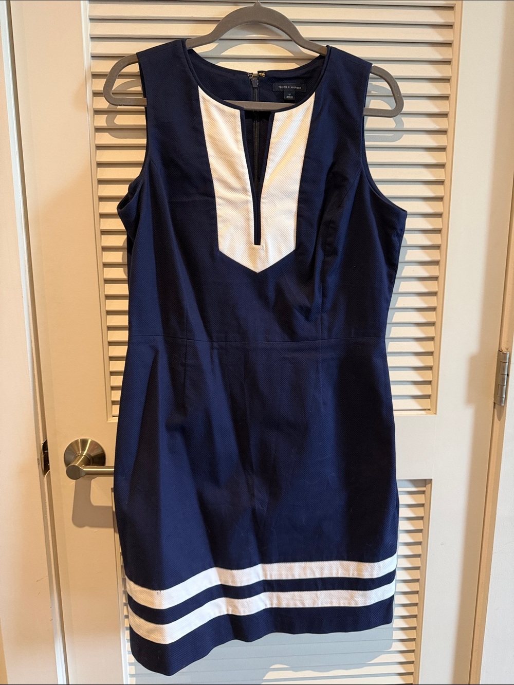 Tommy Hilfiger Navy and White Sleeveless Shift Dress